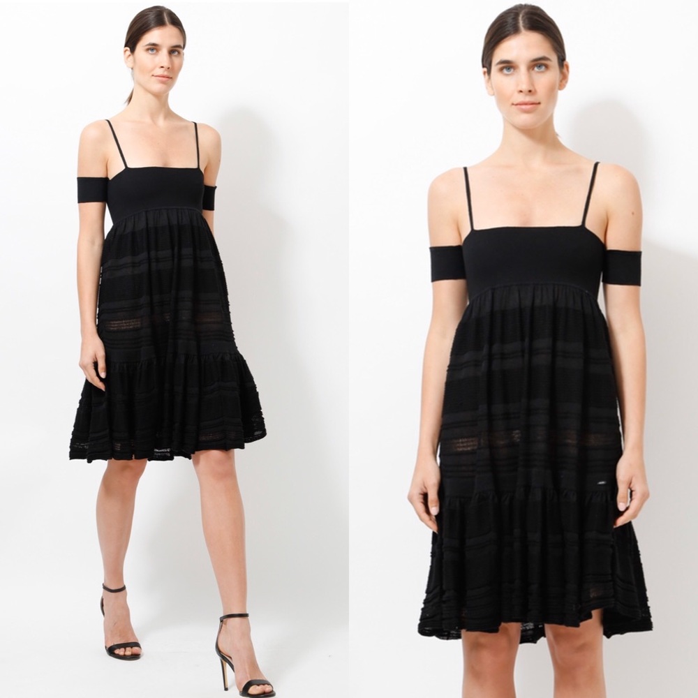 CHANEL Bianca Bouclé Bustier Knitted Black Dress